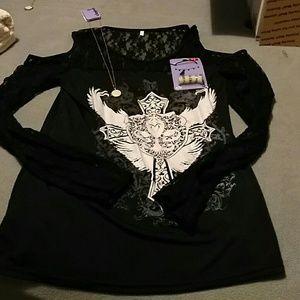 Edgy Lace Sleeved Shirt with Locket +